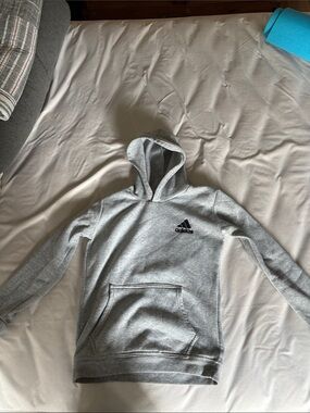 adidas kid’s Light Gray Pullover Hoodie with Black Logo